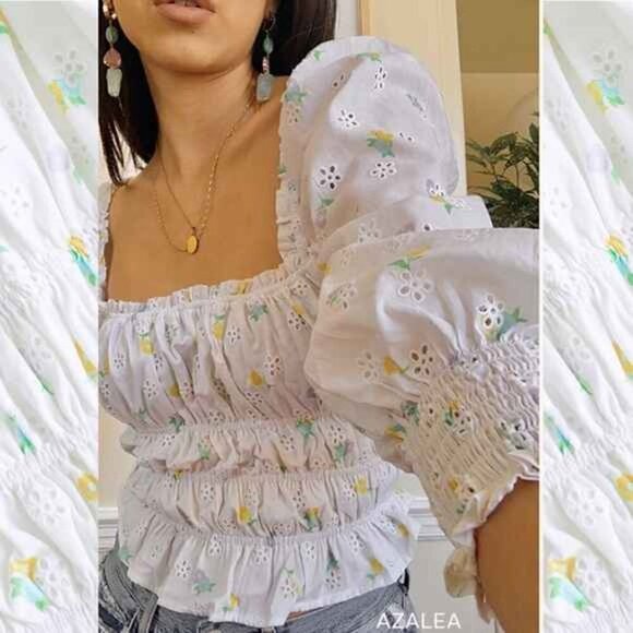 For Love and Lemons Azalea Crop Top in White Floral - Picture 2 of 12